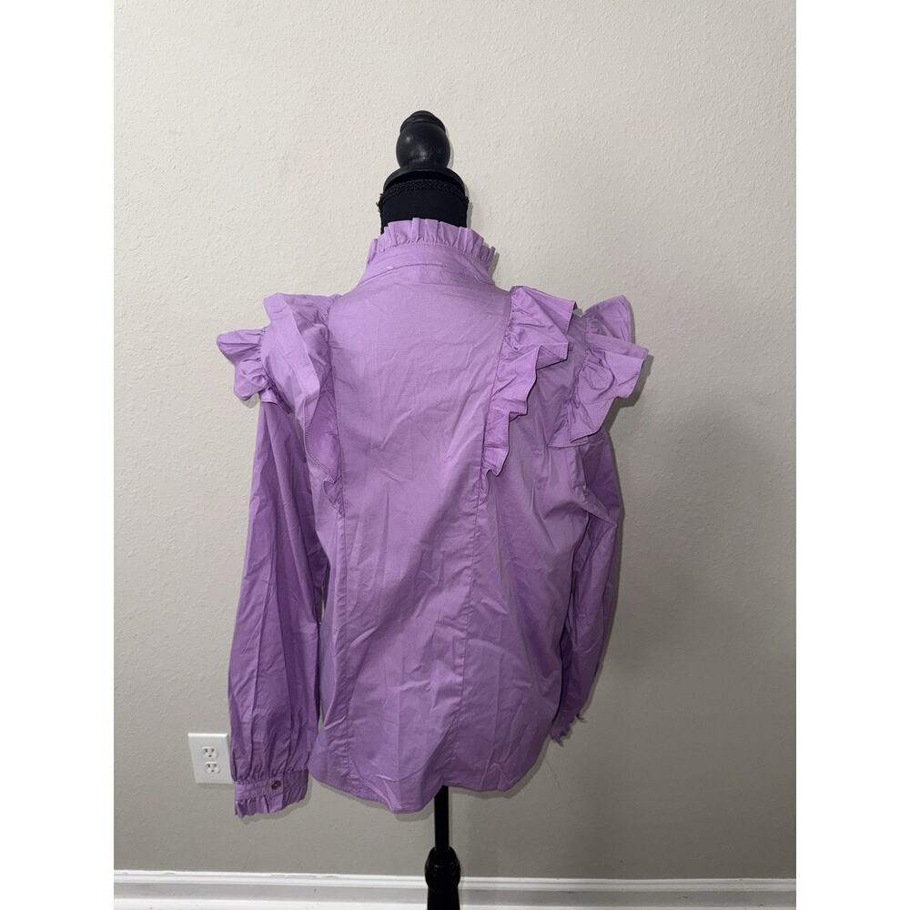 Karlie Solid Poplin Ruffle Button Purple Long Sleeve Blouse Large Cottagecore - Picture 5 of 7
